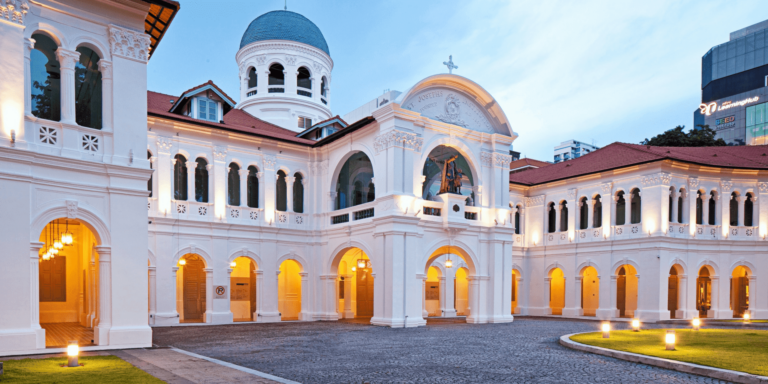 Exterior view of Singapore Art Museum, iconic heritage building housing contemporary Southeast Asian art.